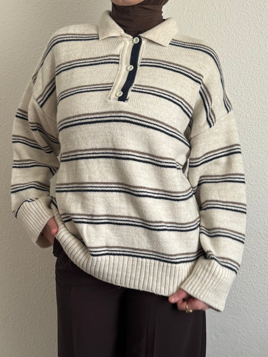 Pull style polo rayé oversize