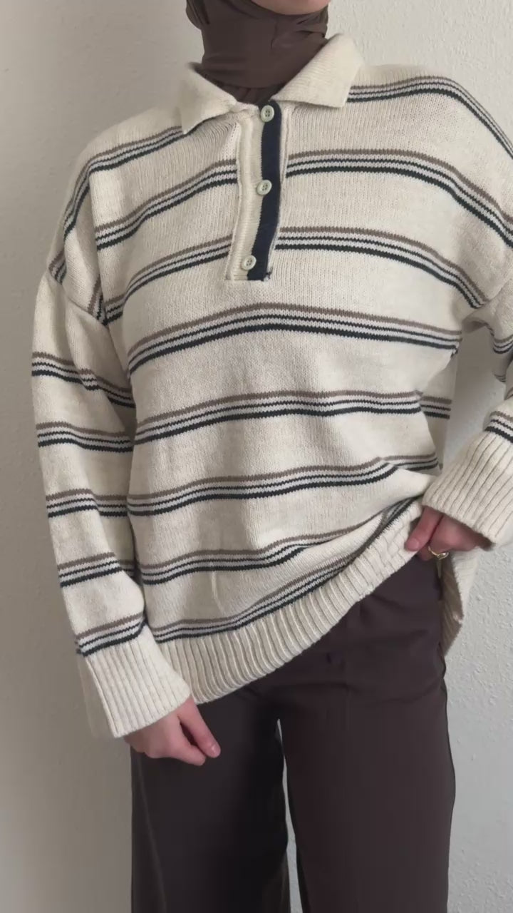 Pull style polo rayé oversize